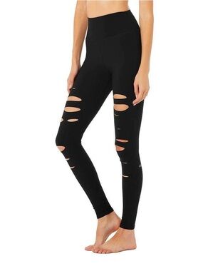 ALO Yoga Black Seamless Ripped Warrior High-Rise Leggings